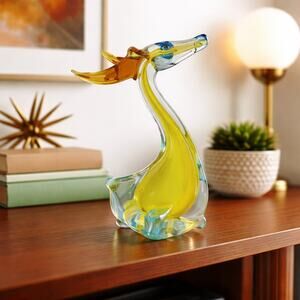 Vintage Murano Yellow Blue Art Glass Stag Figurine Italian Mid Century Modern